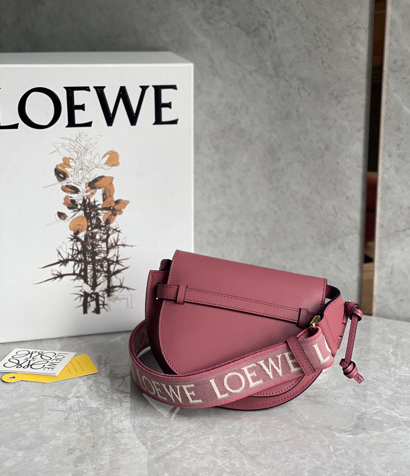 Loewe Mini Gate Dual Bag in Soft Calfskin and Jacquard Pink Purple